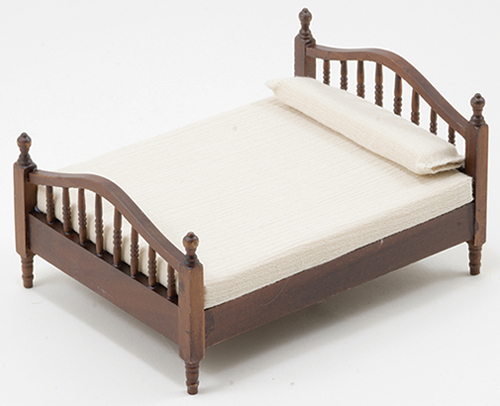 Dollhouse Miniature Double Bed, Walnut